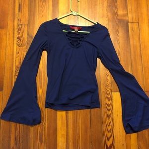 70s inspired blue bell sleeve top size small